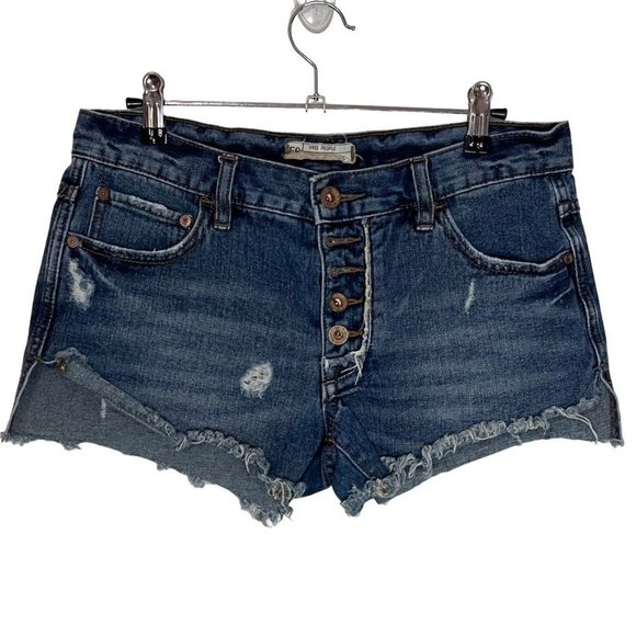 Free People Pants - Free People Button Fly Frayed Cut Off Jean Shorts Size 25